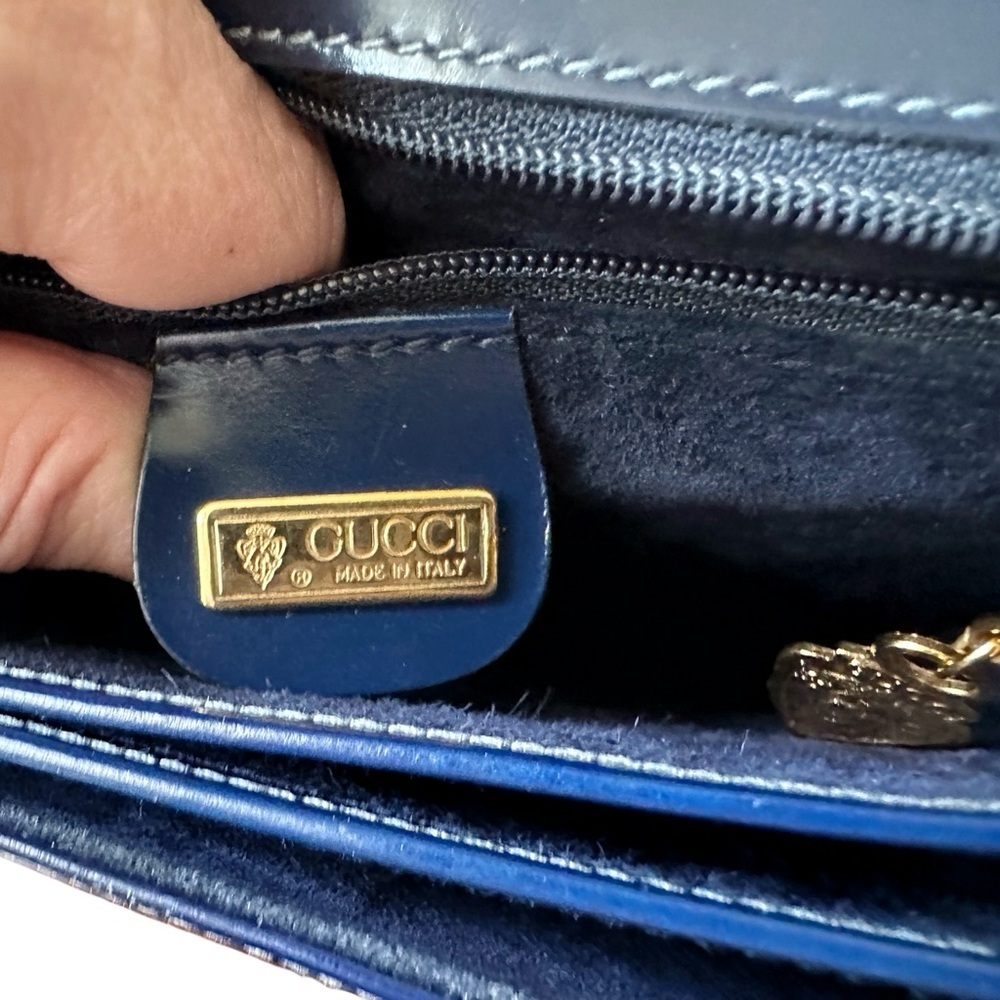 RARE 70s Gucci Vintage Blue Leather & Crocodile Crossbody Bag Amazing Condition - Picture 13 of 16